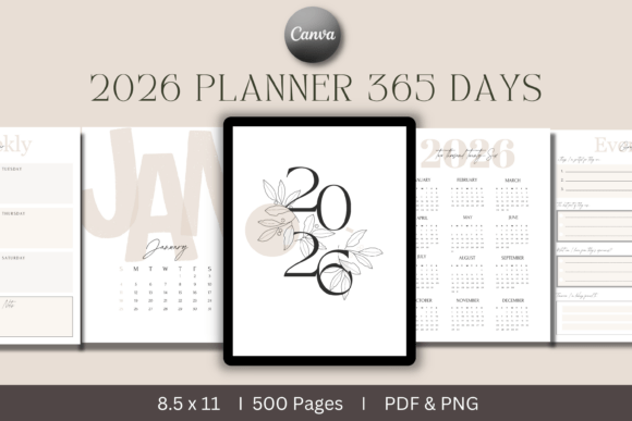 2026 Planner 365 Days | KDP Interior. Yearly Planner