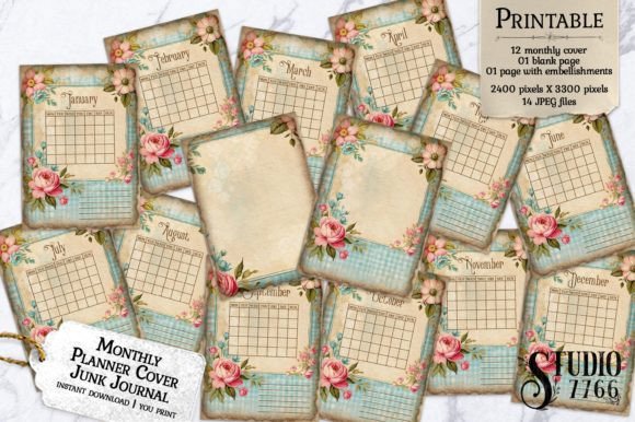 Monthly Planner Cover Junk Journal Pages