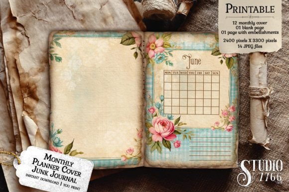Monthly Planner Cover Junk Journal Pages