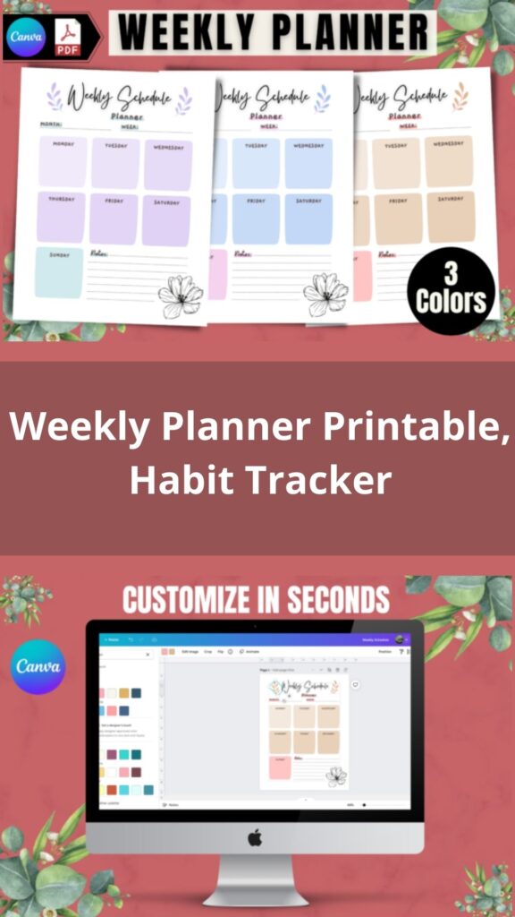 Weekly Planner Printable, Habit Tracker