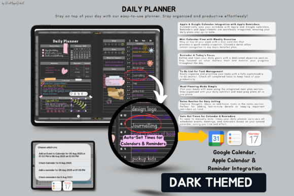 Dark Mode All in One Digital Sectioned Planner