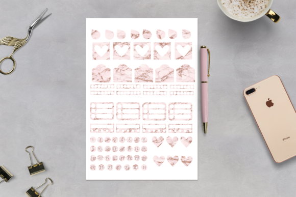 Gold Rose Marble Functional Planner Stickers