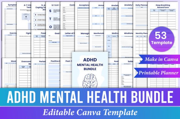 ADHD Mental Health Planner Bundle Canva