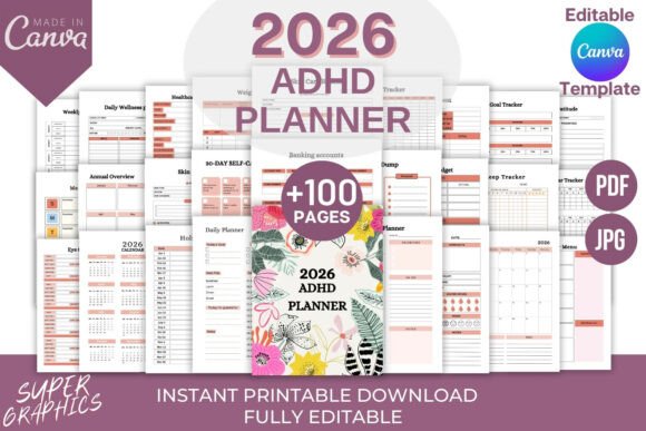 Editable 2026 ADHD Planner for Canva