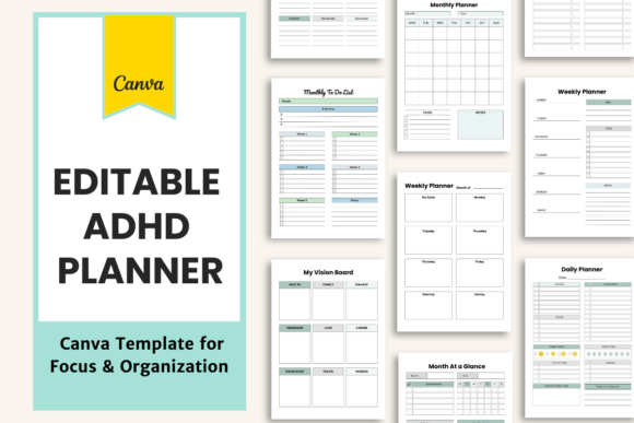 Editable ADHD Planner | Canva Templates