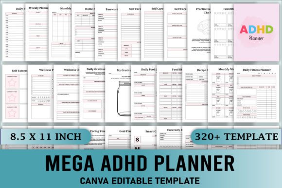 Editable Mega ADHD Planner Canva