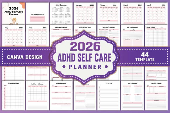 2026 ADHD Self Care Planner Canva