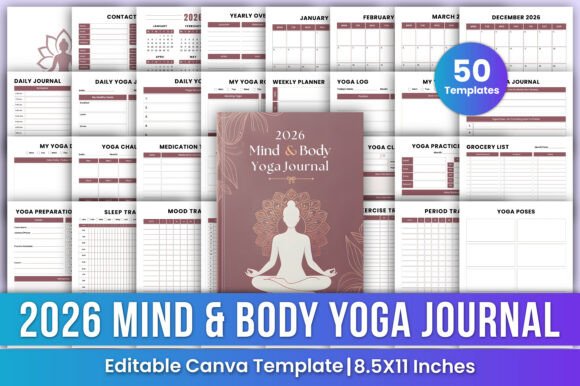 2026 Mind & Body Yoga Journal Canva Kdp