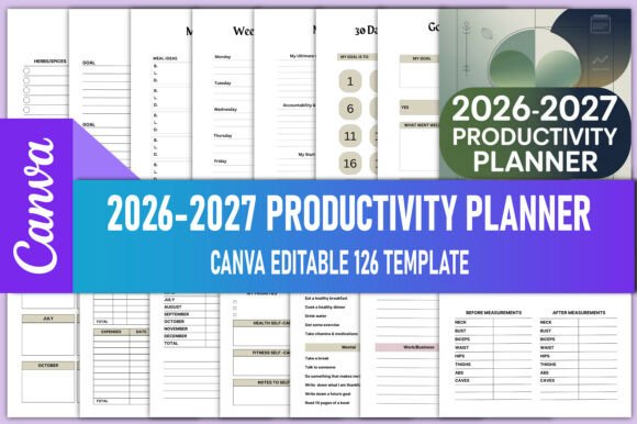 2026-2027 Productivity Planner Canva KDP