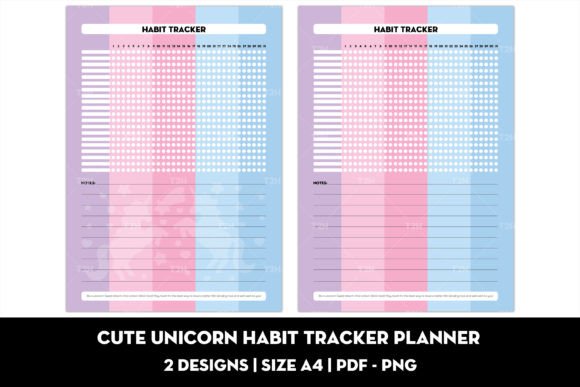 Cute Unicorn Habit Tracker Planner