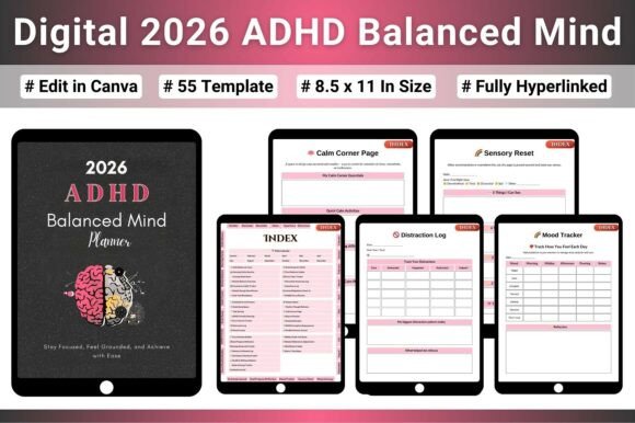 Digital 2026 ADHD Balanced Mind Planner