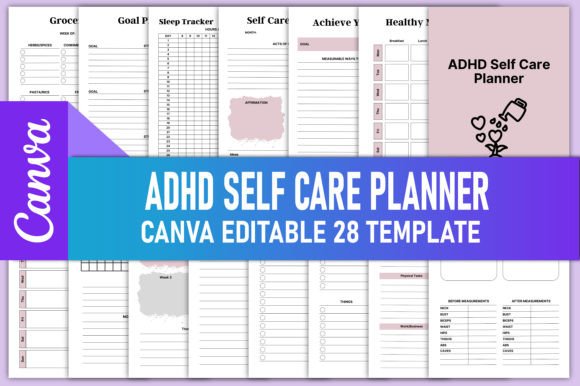 Editable ADHD Self Care Planner Canva