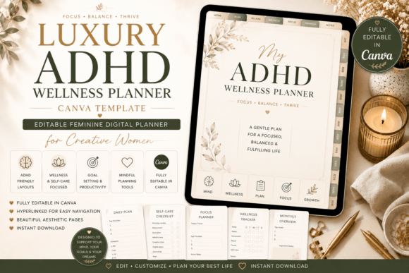 Editable Hyperlinked ADHD Wellness Plann