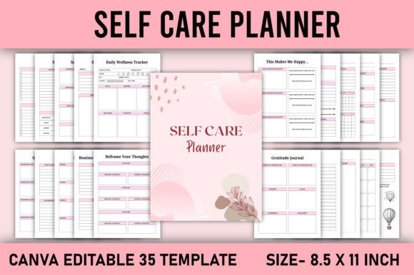 Editable Self Care Planner Canva