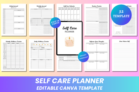 Editable Self Care Planner Canva KDP