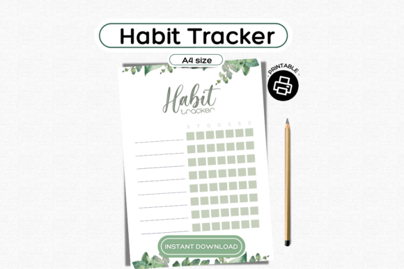 Habit Tracker Template Green Leaves