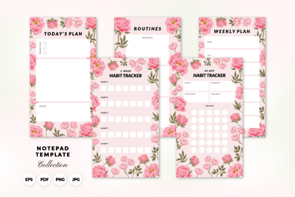 Printable Floral Habit Tracker Notepads