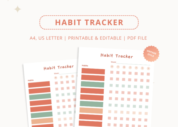 Printable Habit Tracker Vintage Style