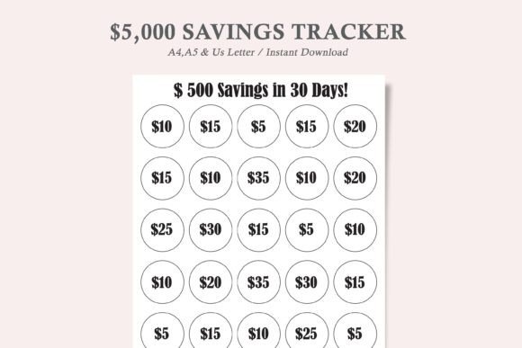 500 Money Saving Tracker, Savings Tracker
