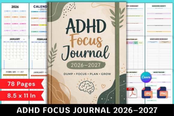 ADHD Focus Journal 2026–2027 Editable
