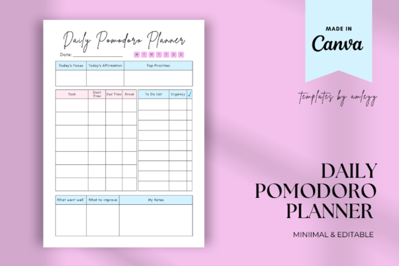 Daily Pomodoro Planner Canva Template