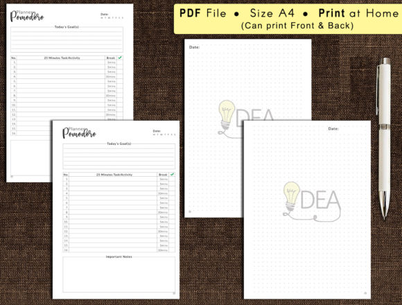 Daily Productivity Planner Pomodoro A4