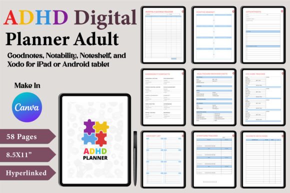 Digital ADHD Planner Adult Canva