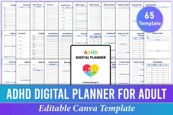 Editable ADHD Digital Planner Canva
