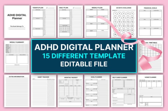 Editable ADHD Digital Planner for KDP
