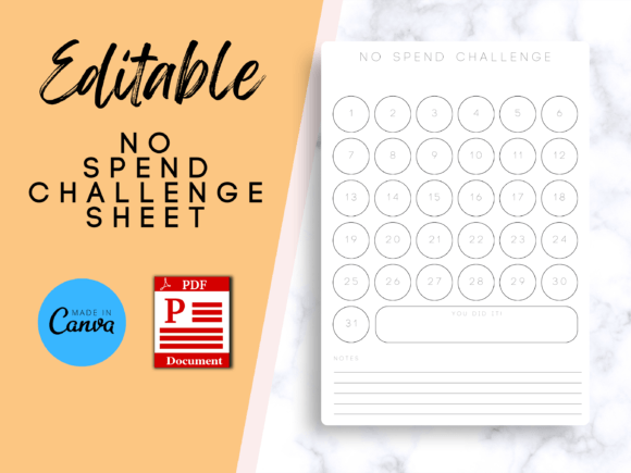 Editable No Spend Challenge Sheet