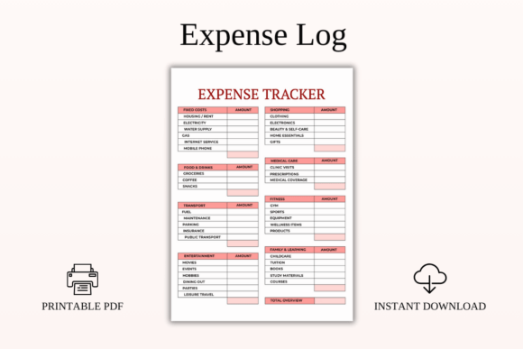 Expense Log Printable PDF Template