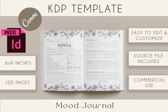 KDP Mood Journal Canva + InDesign