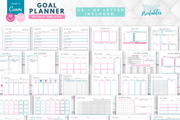 Goal Planner Canva Templates | COTTON CANDY
