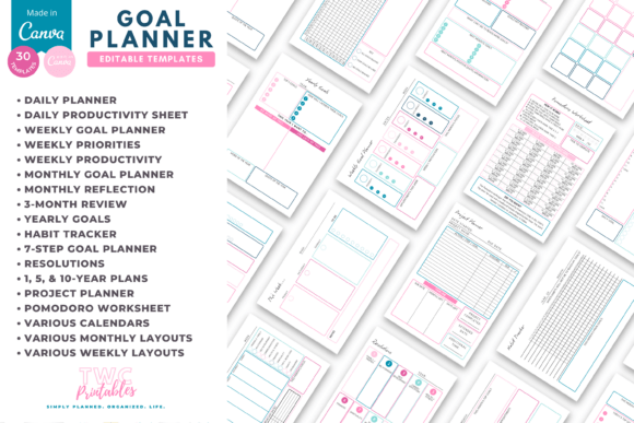 Goal Planner Canva Templates | COTTON CANDY
