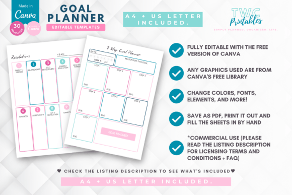 Goal Planner Canva Templates | COTTON CANDY