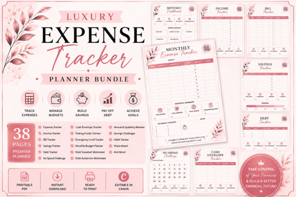 Luxury Expense Tracker Planner Pink