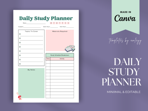 Minimalist Study Planner Template |Canva