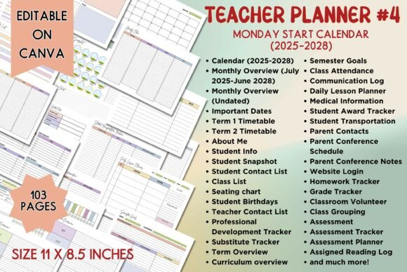 Teacher Planner #4 (Mon Start Calendar)
